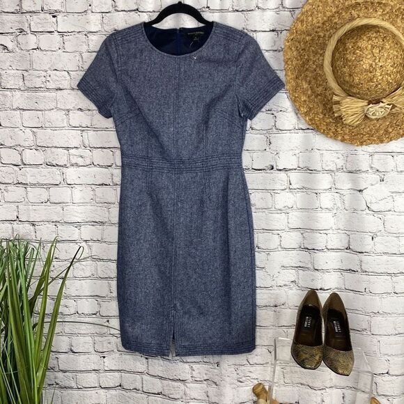Banana Republic Stitch Detail Short Sleeve Wool Blend Sheath Dress Chambray Size - Picture 1 of 16
